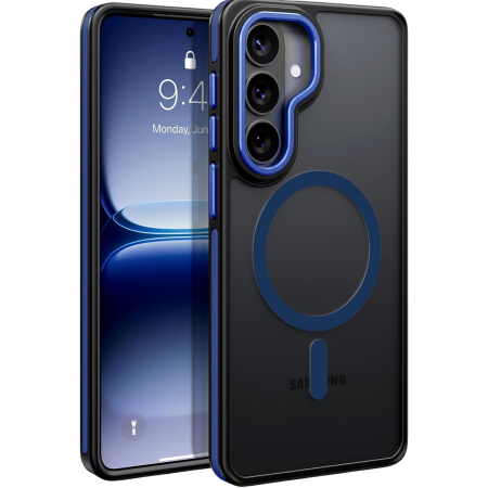 SAMSUNG GALAXY S26 PLUS - Husa Samsung Galaxy S26 Plus, Anti-Slip Shockproof, Military-Grade Protection, MagSafe, Blue - Black