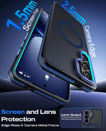 Husa Samsung Galaxy S26 Plus, Anti-Slip Shockproof, Military-Grade Protection, MagSafe, Blue - Black [1]