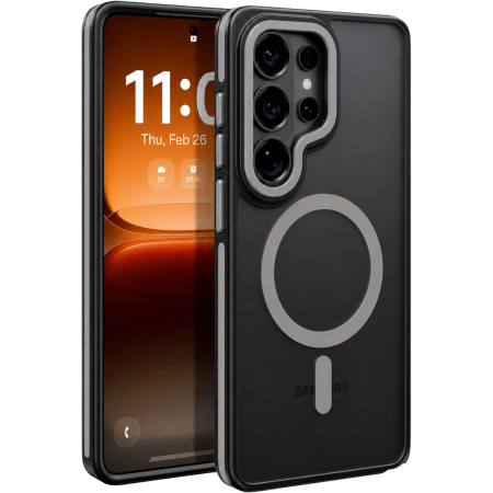 SAMSUNG GALAXY S26 PLUS - Husa Samsung Galaxy S26 Plus, Anti-Slip Shockproof, Military-Grade Protection, MagSafe, Grey - Black