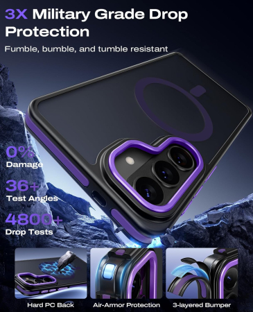Husa Samsung Galaxy S26 Plus, Anti-Slip Shockproof, Military-Grade Protection, MagSafe, Purple - Black [2]