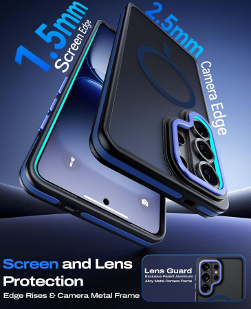 Husa Samsung Galaxy S26 Ultra, Anti-Slip Shockproof, Military-Grade Protection, MagSafe, Blue - Black [1]