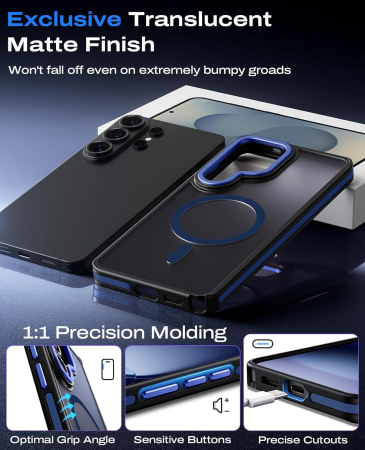 Husa Samsung Galaxy S26 Ultra, Anti-Slip Shockproof, Military-Grade Protection, MagSafe, Blue - Black [3]