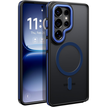 SAMSUNG GALAXY S26 ULTRA - Husa Samsung Galaxy S26 Ultra, Anti-Slip Shockproof, Military-Grade Protection, MagSafe, Blue - Black