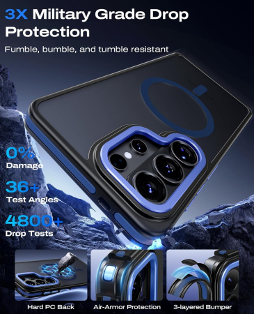 Husa Samsung Galaxy S26 Ultra, Anti-Slip Shockproof, Military-Grade Protection, MagSafe, Blue - Black [5]