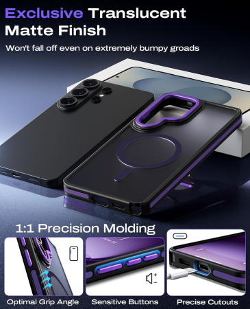 Husa Samsung Galaxy S26 Ultra, Anti-Slip Shockproof, Military-Grade Protection, MagSafe, Purple - Black [3]