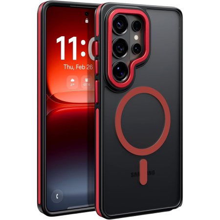 SAMSUNG GALAXY S26 ULTRA - Husa Samsung Galaxy S26 Ultra, Anti-Slip Shockproof, Military-Grade Protection, MagSafe, Red - Black