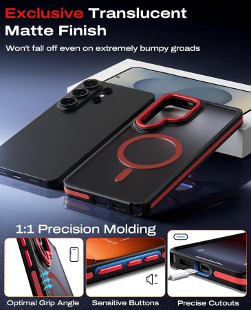 Husa Samsung Galaxy S26 Ultra, Anti-Slip Shockproof, Military-Grade Protection, MagSafe, Red - Black [1]