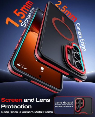 Husa Samsung Galaxy S26 Ultra, Anti-Slip Shockproof, Military-Grade Protection, MagSafe, Red - Black [4]