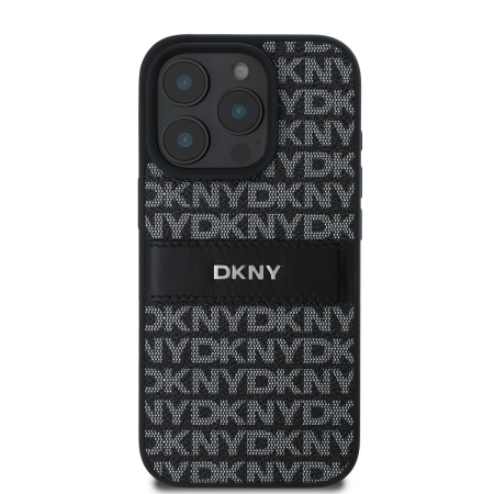 Husa iPhone 16 Pro, DKNY PU Leather Repeat Pattern Tonal Stripe, Black [1]
