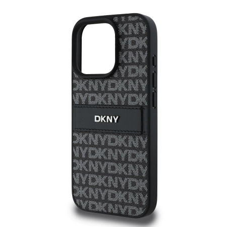 Husa iPhone 16 Pro, DKNY PU Leather Repeat Pattern Tonal Stripe, Black [3]