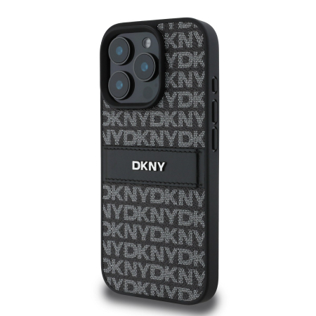Husa iPhone 16 Pro, DKNY PU Leather Repeat Pattern Tonal Stripe, Black [2]