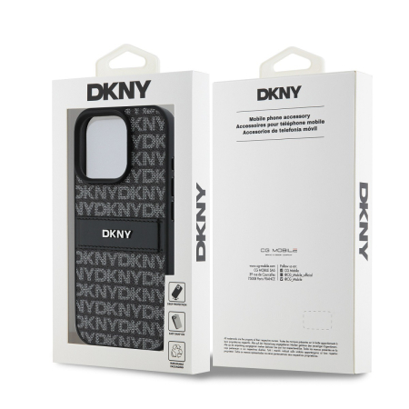Husa iPhone 16 Pro, DKNY PU Leather Repeat Pattern Tonal Stripe, Black [4]