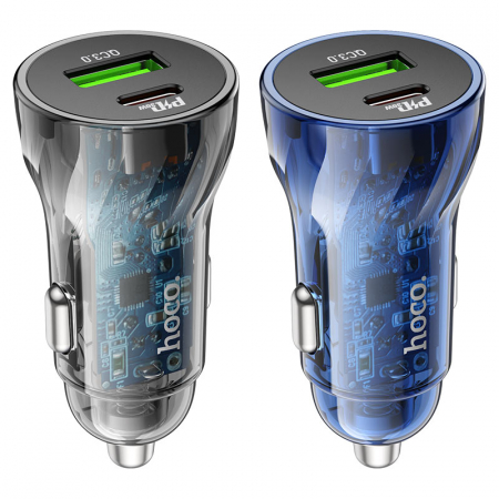 Incarcator Auto Z47A hoco. Fast Charging, Dual Output PD30W+QC3.0, Crystal Black [5]