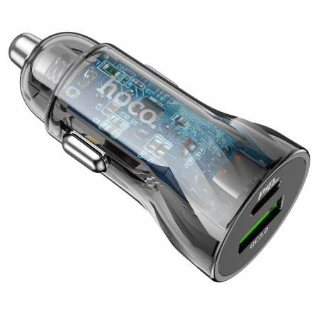 Incarcator Auto Z47A hoco. Fast Charging, Dual Output PD30W+QC3.0, Crystal Black [2]