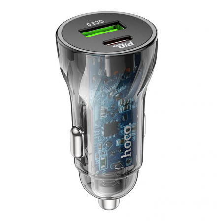 INCARCATOARE AUTO - Incarcator Auto Z47A hoco. Fast Charging, Dual Output PD30W+QC3.0, Crystal Black