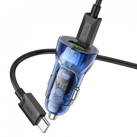 Incarcator Auto Z47A hoco. Fast Charging, Dual Output PD30W+QC3.0, Crystal Blue [6]