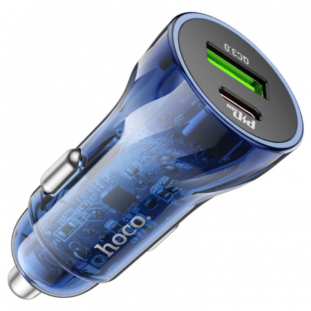 Incarcator Auto Z47A hoco. Fast Charging, Dual Output PD30W+QC3.0, Crystal Blue [2]