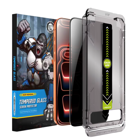 IPHONE 14 PRO MAX - Kit Folie iPhone 14 Pro Max, din Sticla Privacy, Robotek Titan 2.0 Dust Removal Easy App