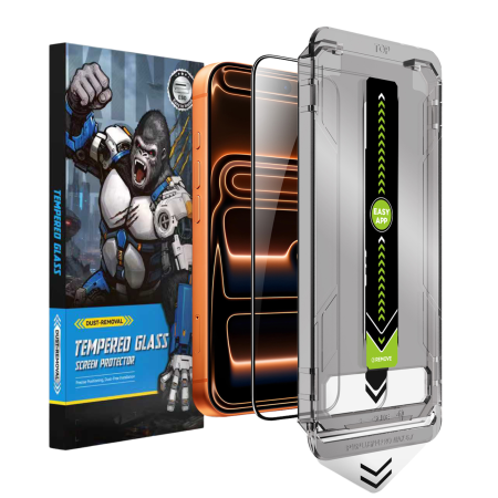 IPHONE 15 PRO - Kit Folie iPhone 15 Pro, din Sticla Transparenta, Robotek Titan 2.0 Dust Removal Easy App