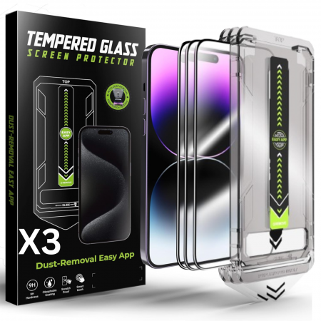 IPHONE 16 PRO - Pachet X3, Kit Folie Sticla Transparenta HD, Titan Dust Removal Easy App pentru iPhone 16 Pro