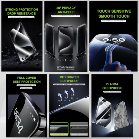 Kit Folie Sticla Privacy, Titan Dust Removal Easy App pentru iPhone 12/12 Pro [12]