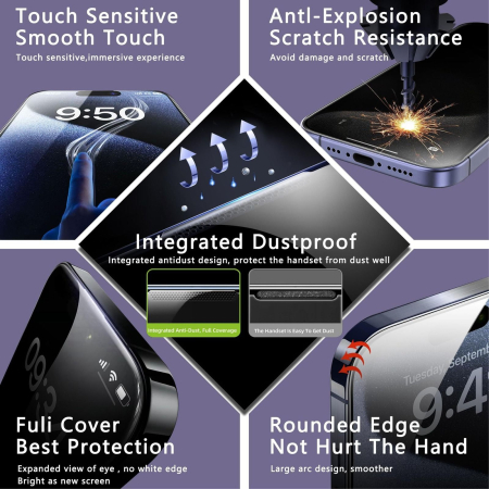Kit Folie Sticla Mata Purple Light Eyes Protect, Titan Dust Removal Easy App pentru iPhone 16 Pro/ 17 [5]
