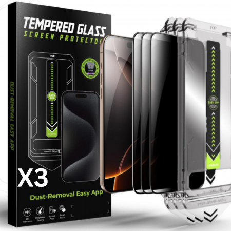 IPHONE 13 PRO MAX - Pachet X3, Kit Folie Sticla Privacy, Titan Dust Removal Easy App pentru iPhone 13 Pro Max/ 14 Plus