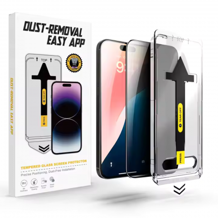 IPHONE 13 PRO - Kit Folie Sticla Privacy, New Dust Removal Easy App pentru iPhone 13/ 13 Pro/ 14/ 16E