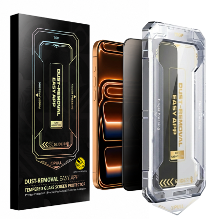 IPHONE 16 PRO MAX - Kit Folie Sticla Privacy, Ultra Premium Titan Dust Removal Easy App pentru iPhone 16 Pro Max