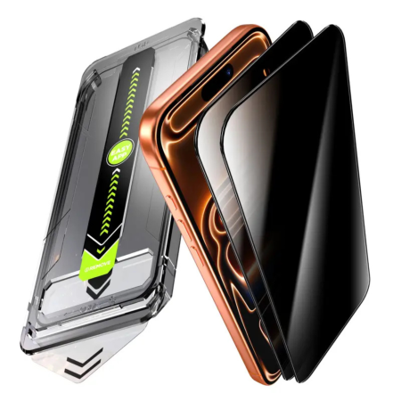 Kit X2 Folii iPhone 14 Pro, din Sticla Privacy, Robotek Titan 2.0 Dust Removal Easy App [2]