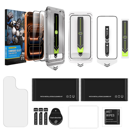 Kit X2 Folii iPhone 16 Pro, din Sticla Transparenta, Robotek Titan 2.0 Dust Removal Easy App [10]