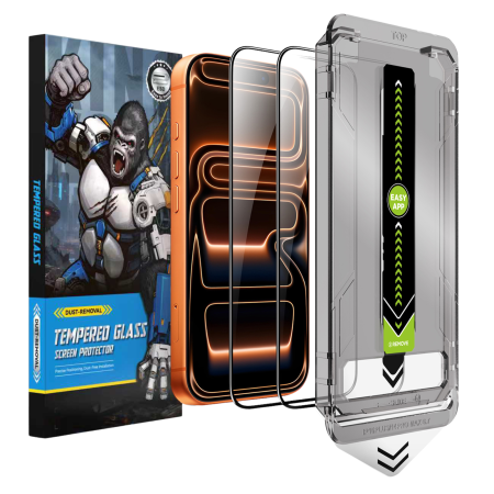 IPHONE 16 PRO MAX - Kit X2 Folii iPhone 16 Pro Max, din Sticla Transparenta, Robotek Titan 2.0 Dust Removal Easy App