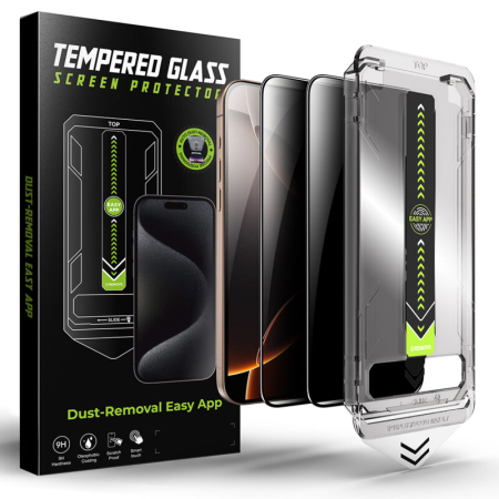 IPHONE 18 PRO - [Pachet 2in1] 2 Folii Sticla Privacy Titan si 1 Kit de instalare Dust Removal Easy App pentru iPhone 18 Pro