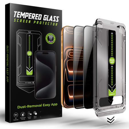 IPHONE 18 PRO MAX - [Pachet 2in1] 2 Folii Sticla Privacy Titan si 1 Kit de instalare Dust Removal Easy App pentru iPhone 18 Pro Max