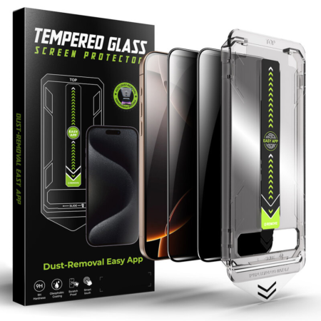 [Pachet 2in1] 2 Folii Sticla Privacy Titan si 1 Kit de instalare Dust Removal Easy App pentru iPhone 18 Pro Max [1]