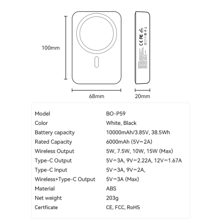 Power Bank BWOO 20W 10.000 mAh, White [6]
