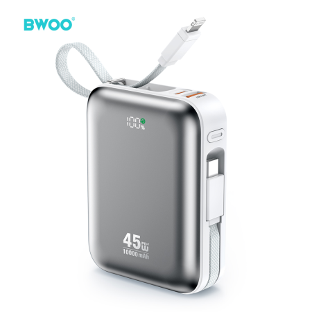 Power Bank P77 45W, 10000 mAh, BWOO with USB-C and Lightning cable, grey [2]