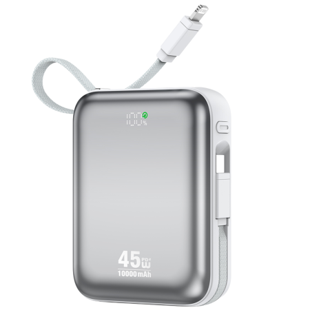 BATERII EXTERNE - Power Bank P77 45W, 10000 mAh, BWOO with USB-C and Lightning cable, grey