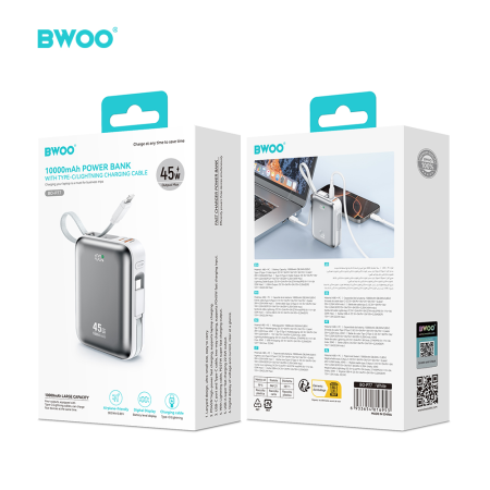 Power Bank P77 45W, 10000 mAh, BWOO with USB-C and Lightning cable, grey [7]