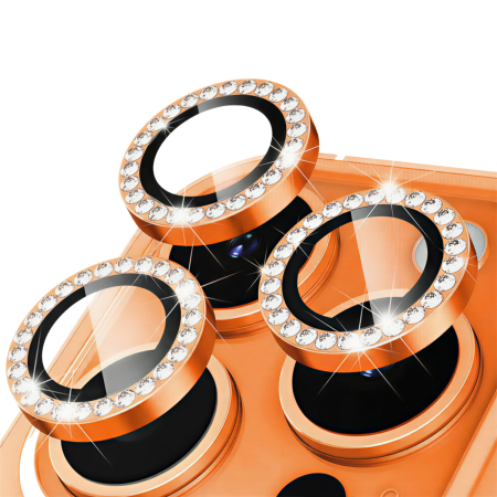 IPHONE 17 PRO - Protectie Camera iPhone 17 Pro/ 17 Pro Max, Diamond Style, Orange