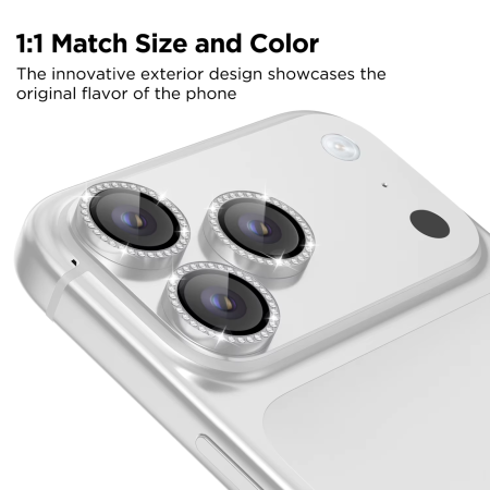 Protectie Camera iPhone 17 Pro/ 17 Pro Max, Diamond Style, Silver [1]