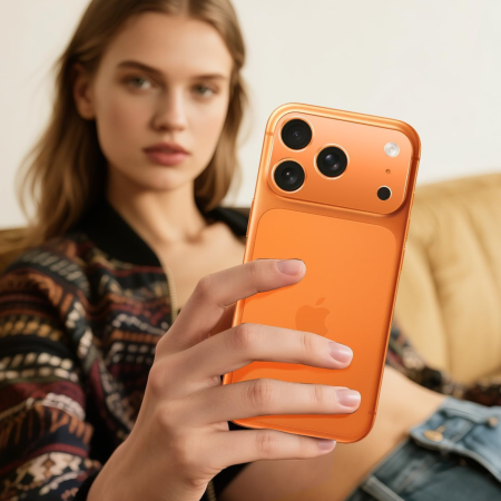 Protectie Camera iPhone 17 Pro, Full Glass, Orange [2]