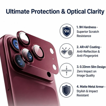 Protectie Camera iPhone 18 Pro Max, Techsuit Full Glass, Burgundy [6]
