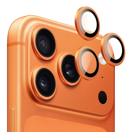 IPHONE 17 PRO MAX - Protectie Camera Metal Style Orange pentru iPhone 17 Pro/ 17 Pro Max