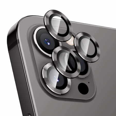 FOLII IPHONE - Protectie Camera Metal Style Black pentru iPhone 16 Pro
