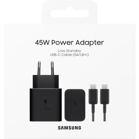 Set Incarcator si Cablu Original Samsung USB-C 45W Travel Charger + USB-C Data Cable 1.8m, Black [8]