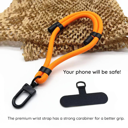 Șnur de mână (RWS1-03) pentru telefoane, cu carabina, împletitură din nailon durabil, reglabil si universal – Orange [1]