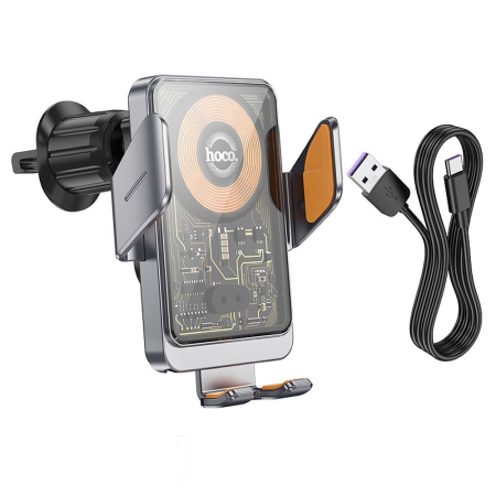 Suport auto cu incarcare wireless Hoco 15 W cu orificiu de ventilație HW7 gri [1]