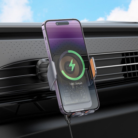 Suport auto cu incarcare wireless Hoco 15 W cu orificiu de ventilație HW7 gri [2]