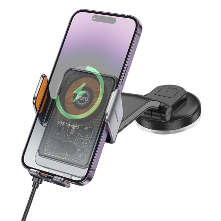 Suport auto cu incarcare wireless Hoco 15 W pentru parbriz / bord HW8 negru [6]
